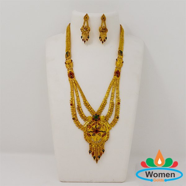 Women Golds Mangalsutra Rani Har 141 (132) South Indian necklaces are known for their intricate designs. There are often long and layered, featuring multiple strands of beads or chains.
