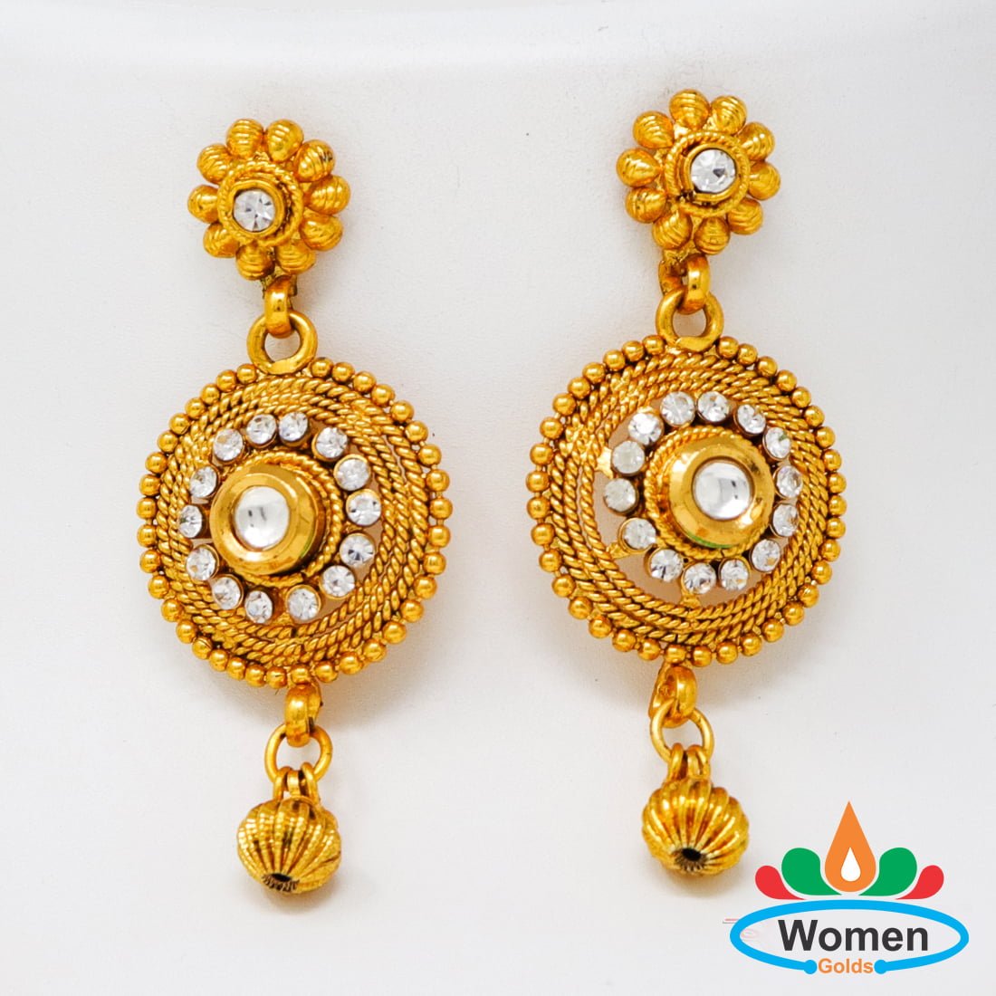 Women's Alloy Drop Earrings in White and Gold | Drop earrings, Gold  earrings designs, Diamond earing